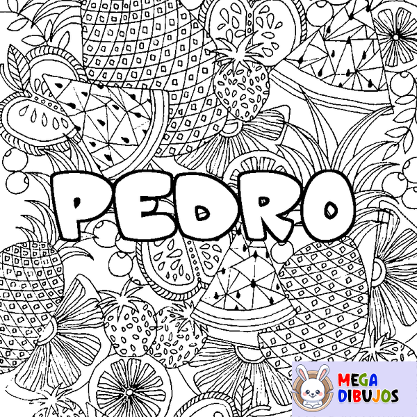 Coloraci&oacute;n del nombre PEDRO - decorado mandala de frutas