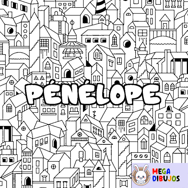 Coloraci&oacute;n del nombre P&Eacute;N&Eacute;LOPE - decorado ciudad