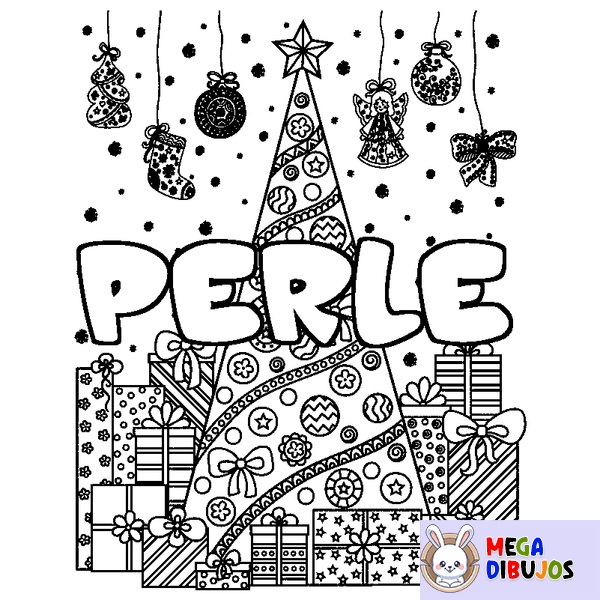 Coloraci&oacute;n del nombre PERLE - decorado &aacute;rbol de Navidad y regalos