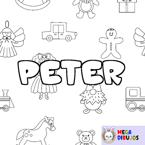 Coloraci&oacute;n del nombre PETER - decorado juguetes