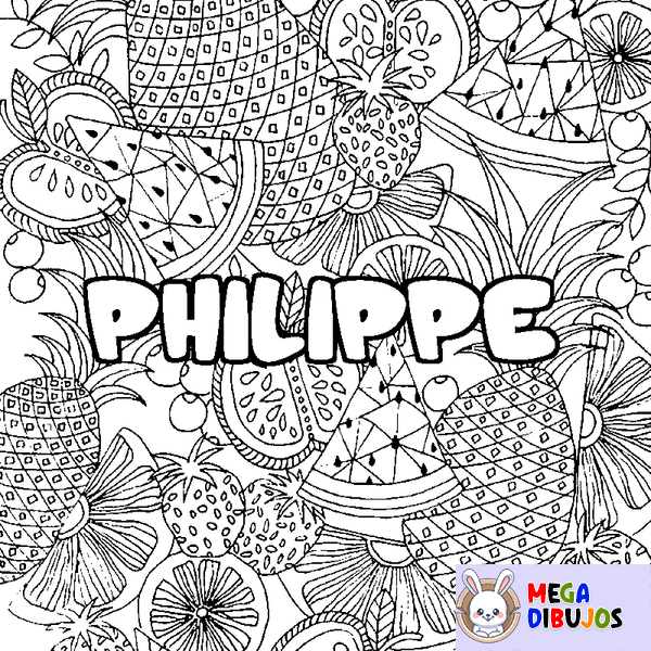 Coloraci&oacute;n del nombre PHILIPPE - decorado mandala de frutas