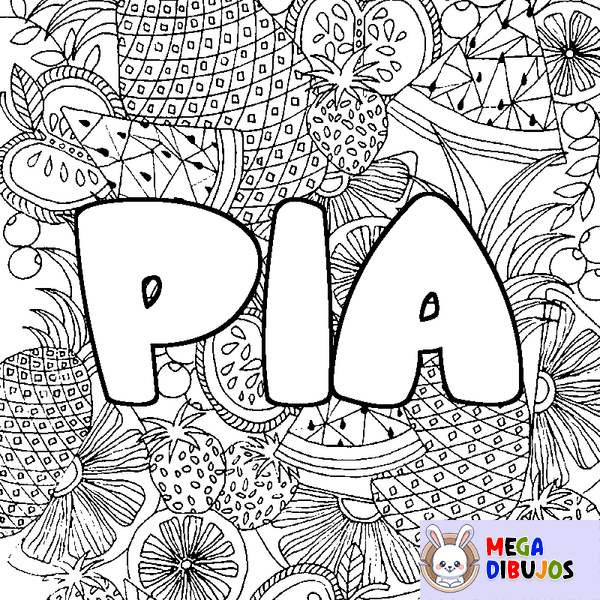 Coloraci&oacute;n del nombre PIA - decorado mandala de frutas