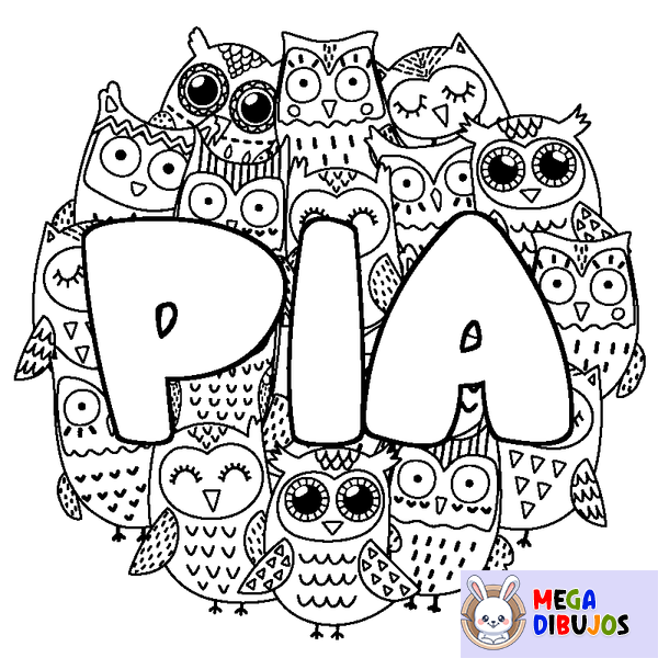 Coloraci&oacute;n del nombre PIA - decorado b&uacute;hos
