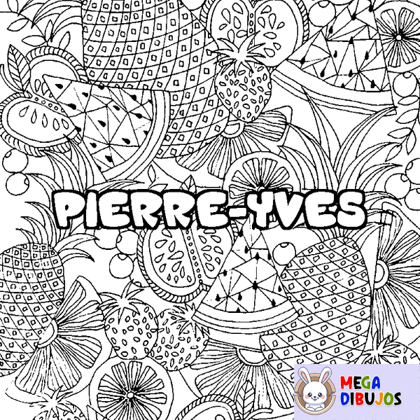 Coloraci&oacute;n del nombre PIERRE-YVES - decorado mandala de frutas