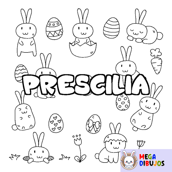 Coloraci&oacute;n del nombre PRESCILIA - decorado Pascua