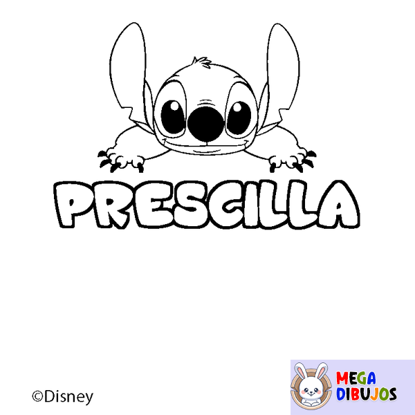 Coloraci&oacute;n del nombre PRESCILLA - decorado Stitch