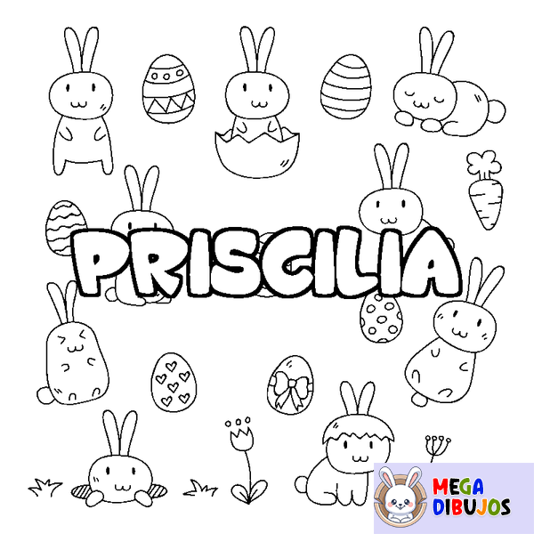 Coloraci&oacute;n del nombre PRISCILIA - decorado Pascua