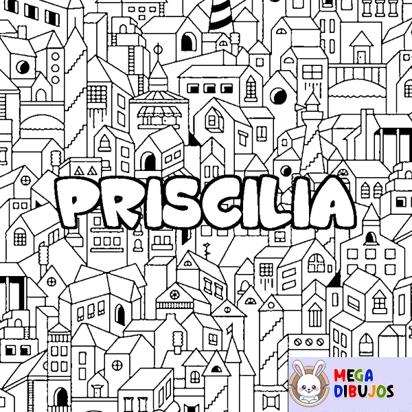 Coloraci&oacute;n del nombre PRISCILIA - decorado ciudad