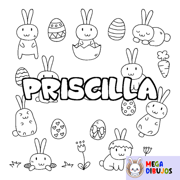 Coloraci&oacute;n del nombre PRISCILLA - decorado Pascua