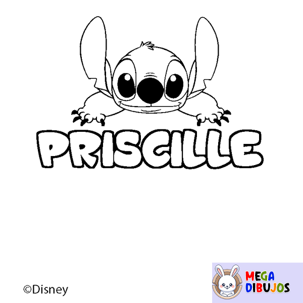 Coloraci&oacute;n del nombre PRISCILLE - decorado Stitch
