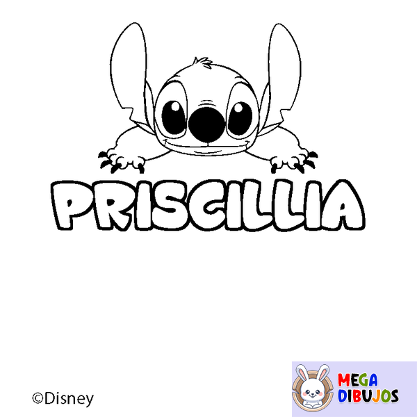 Coloraci&oacute;n del nombre PRISCILLIA - decorado Stitch