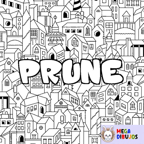 Coloraci&oacute;n del nombre PRUNE - decorado ciudad