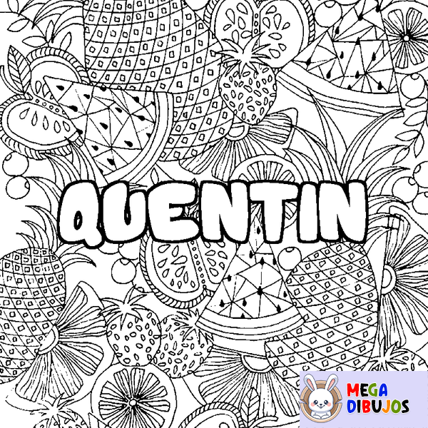 Coloraci&oacute;n del nombre QUENTIN - decorado mandala de frutas