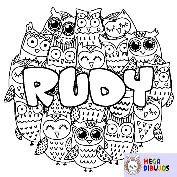 Coloraci&oacute;n del nombre RUDY - decorado b&uacute;hos