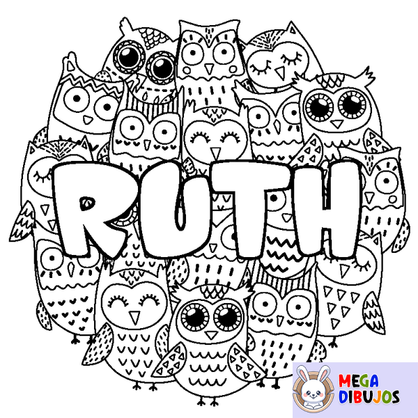 Coloraci&oacute;n del nombre RUTH - decorado b&uacute;hos