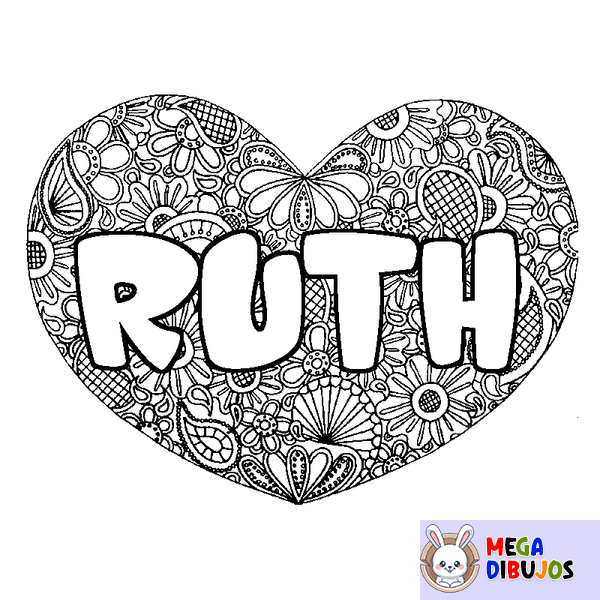 Coloraci&oacute;n del nombre RUTH - decorado mandala de coraz&oacute;n