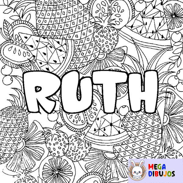 Coloraci&oacute;n del nombre RUTH - decorado mandala de frutas