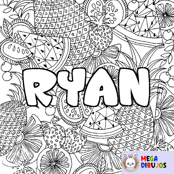 Coloraci&oacute;n del nombre RYAN - decorado mandala de frutas