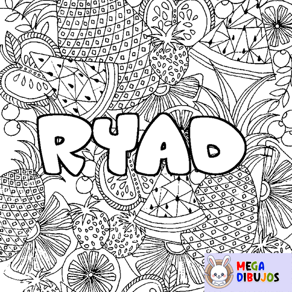Coloraci&oacute;n del nombre RYAD - decorado mandala de frutas