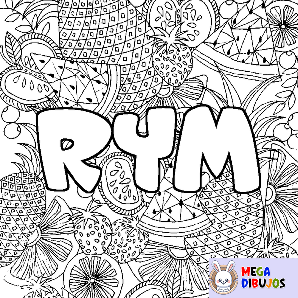 Coloraci&oacute;n del nombre RYM - decorado mandala de frutas