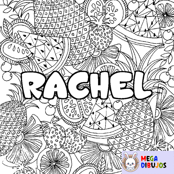 Coloraci&oacute;n del nombre RACHEL - decorado mandala de frutas