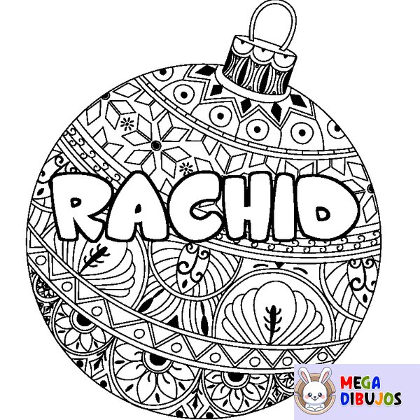 Coloraci&oacute;n del nombre RACHID - decorado bola de Navidad