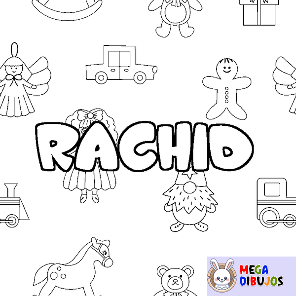 Coloraci&oacute;n del nombre RACHID - decorado juguetes