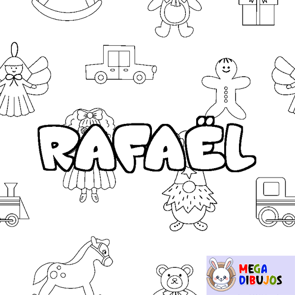 Coloraci&oacute;n del nombre RAFA&Euml;L - decorado juguetes