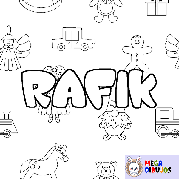 Coloraci&oacute;n del nombre RAFIK - decorado juguetes