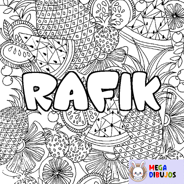 Coloraci&oacute;n del nombre RAFIK - decorado mandala de frutas