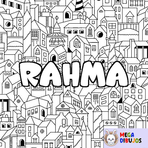 Coloraci&oacute;n del nombre RAHMA - decorado ciudad