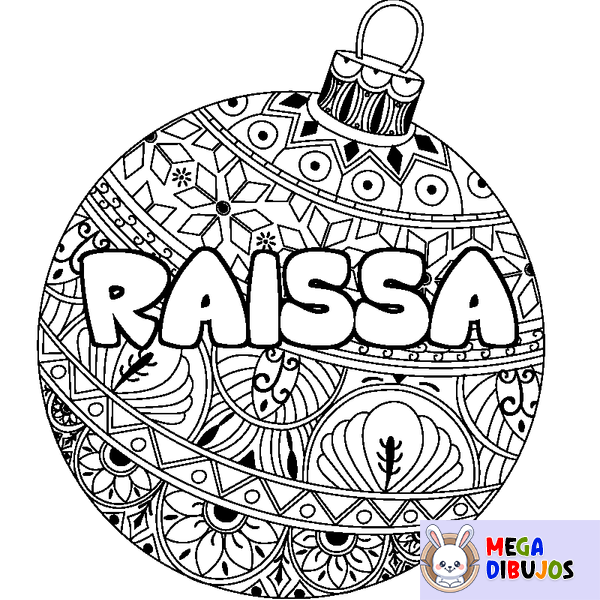 Coloraci&oacute;n del nombre RAISSA - decorado bola de Navidad