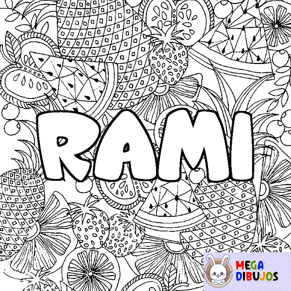 Coloraci&oacute;n del nombre RAMI - decorado mandala de frutas