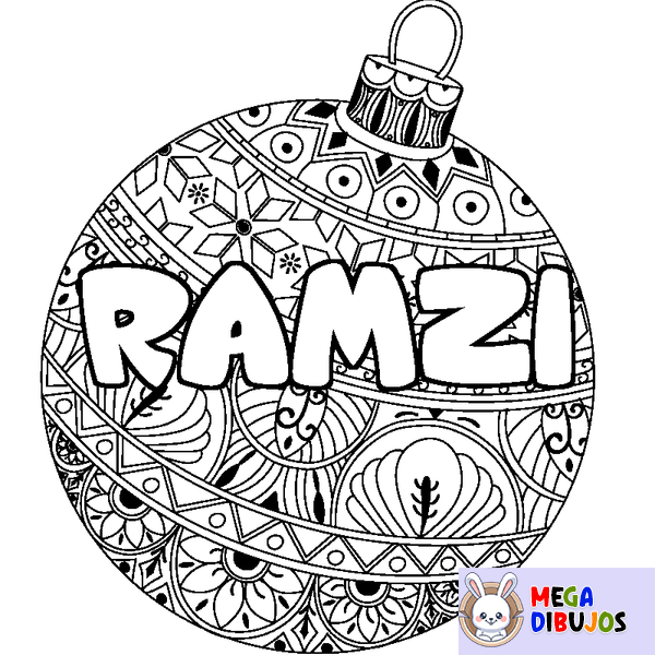 Coloraci&oacute;n del nombre RAMZI - decorado bola de Navidad