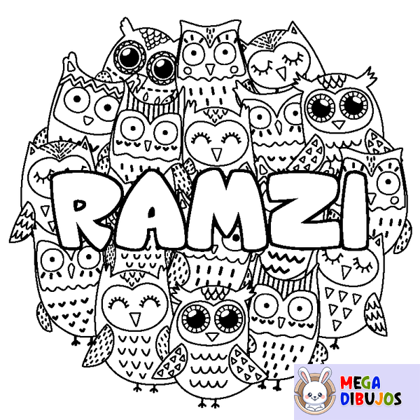 Coloraci&oacute;n del nombre RAMZI - decorado b&uacute;hos