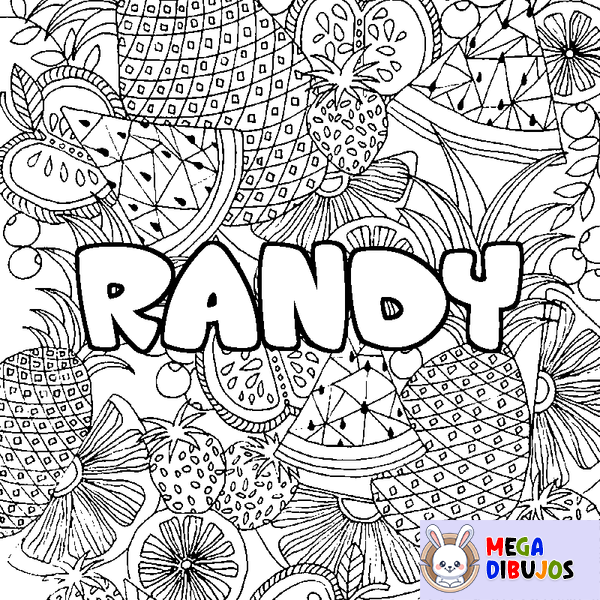 Coloraci&oacute;n del nombre RANDY - decorado mandala de frutas