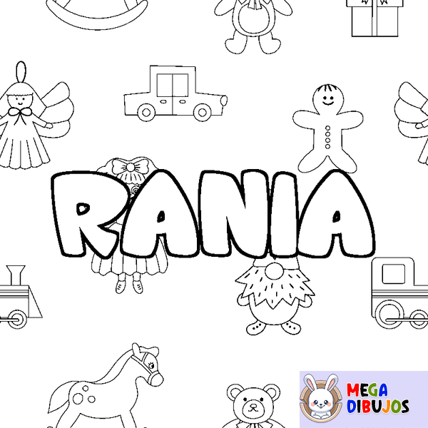 Coloraci&oacute;n del nombre RANIA - decorado juguetes