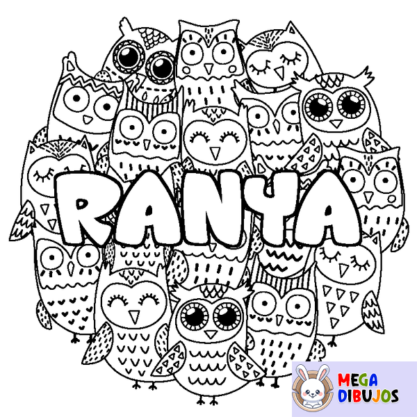 Coloraci&oacute;n del nombre RANYA - decorado b&uacute;hos