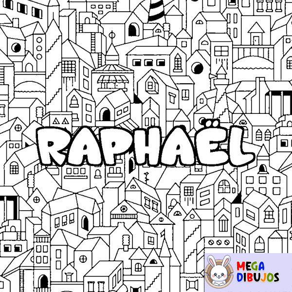 Coloraci&oacute;n del nombre RAPHA&Euml;L - decorado ciudad