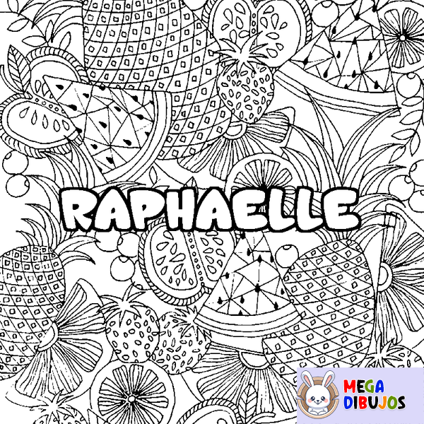 Coloraci&oacute;n del nombre RAPHAELLE - decorado mandala de frutas