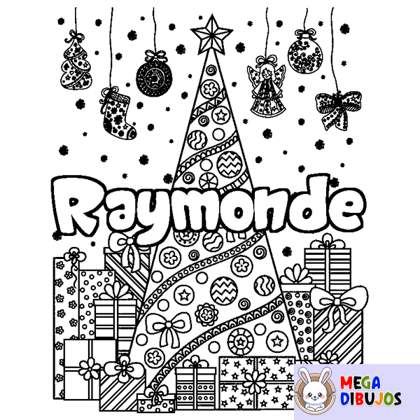 Coloraci&oacute;n del nombre Raymonde - decorado &aacute;rbol de Navidad y regalos