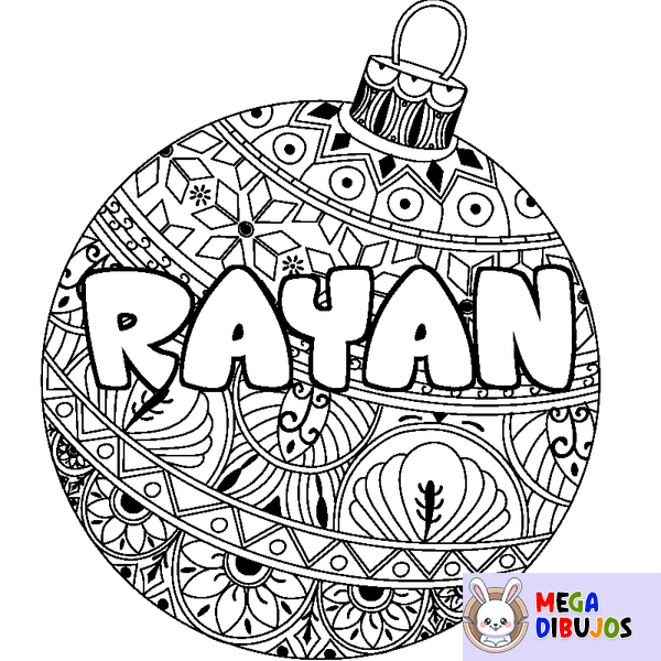 Coloraci&oacute;n del nombre RAYAN - decorado bola de Navidad
