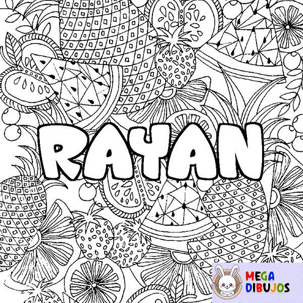 Coloraci&oacute;n del nombre RAYAN - decorado mandala de frutas