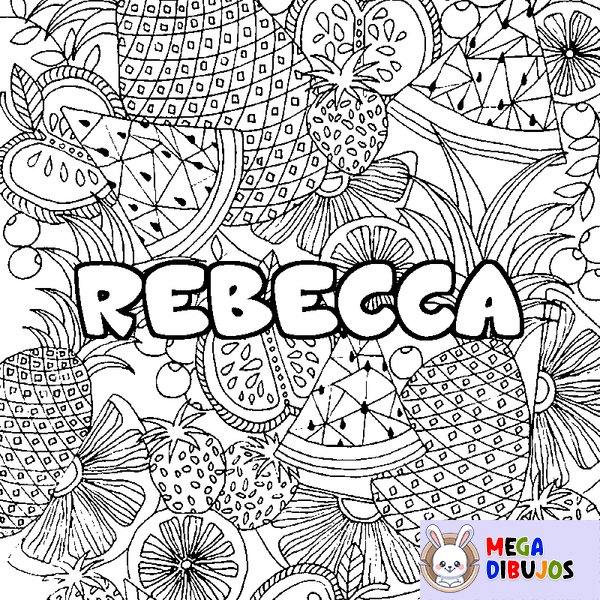 Coloraci&oacute;n del nombre REBECCA - decorado mandala de frutas