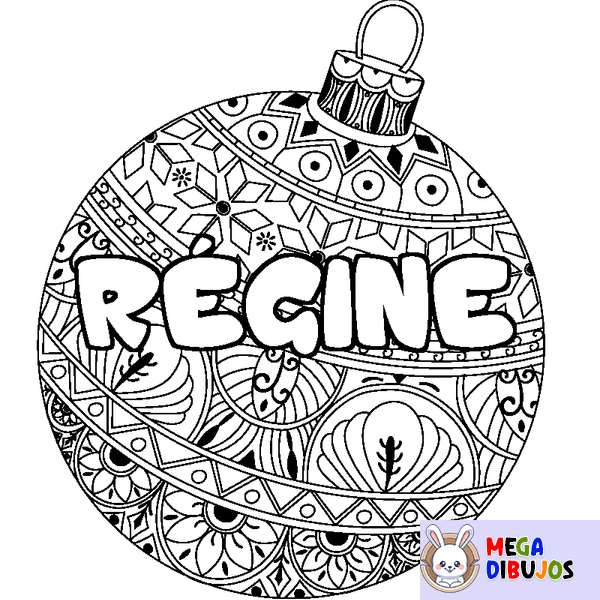 Coloraci&oacute;n del nombre R&Eacute;GINE - decorado bola de Navidad