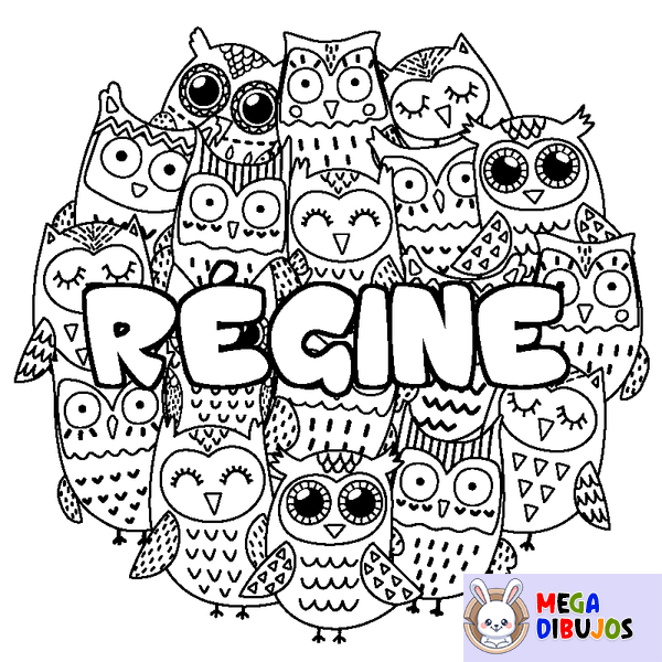 Coloraci&oacute;n del nombre R&Eacute;GINE - decorado b&uacute;hos
