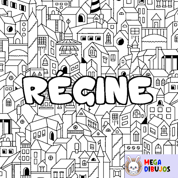 Coloraci&oacute;n del nombre R&Eacute;GINE - decorado ciudad