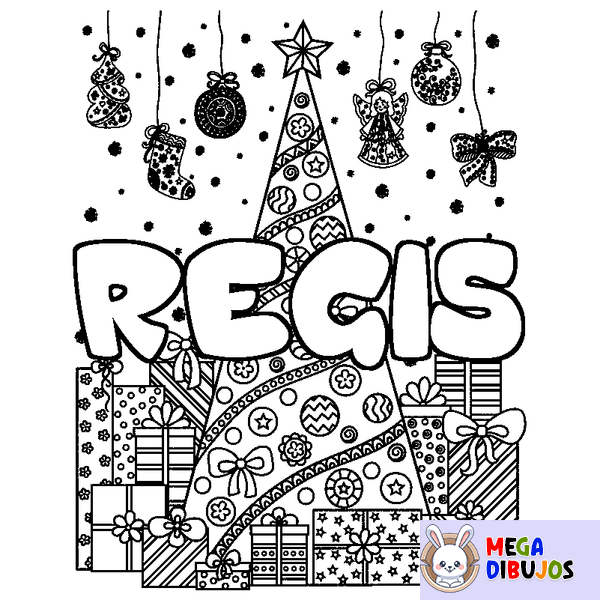 Coloraci&oacute;n del nombre REGIS - decorado &aacute;rbol de Navidad y regalos