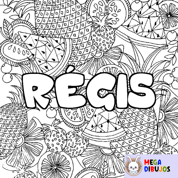 Coloraci&oacute;n del nombre R&Eacute;GIS - decorado mandala de frutas