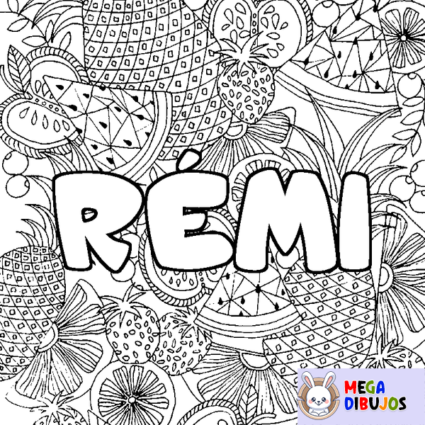 Coloraci&oacute;n del nombre R&Eacute;MI - decorado mandala de frutas